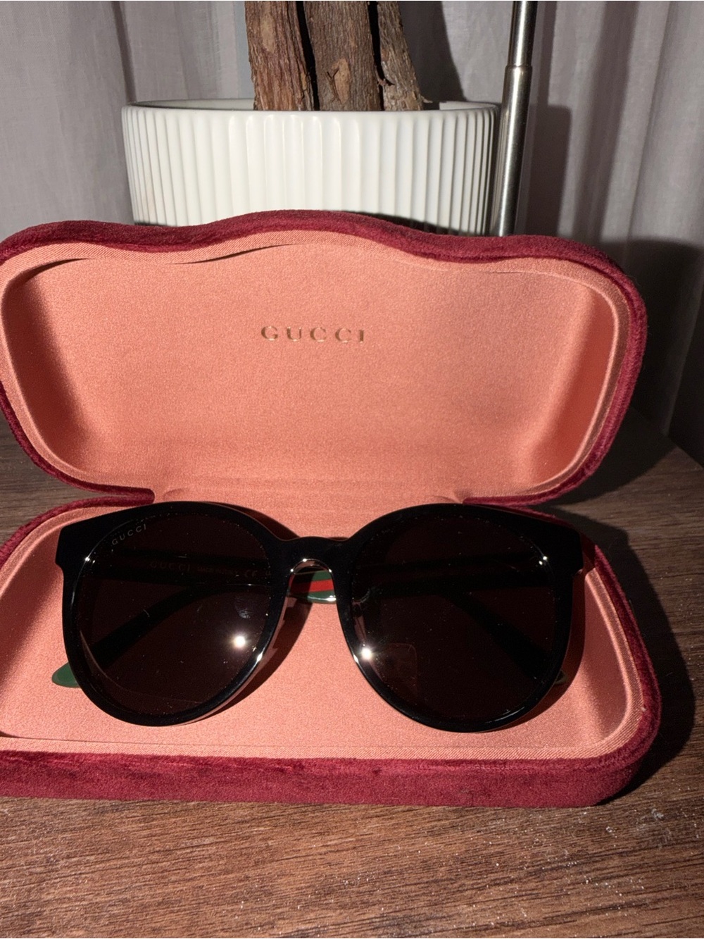 Gucci Black Oversized Round Sunglasses with Dark Lenses